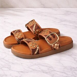 Free People Revelry Studded Sandals Size 7 Boho Leather Slides Buckle Detail